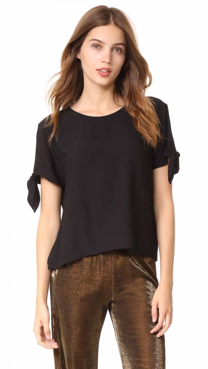 Jenni Kayne Tie T-Shirt Black tie sleeve tops fall 2017