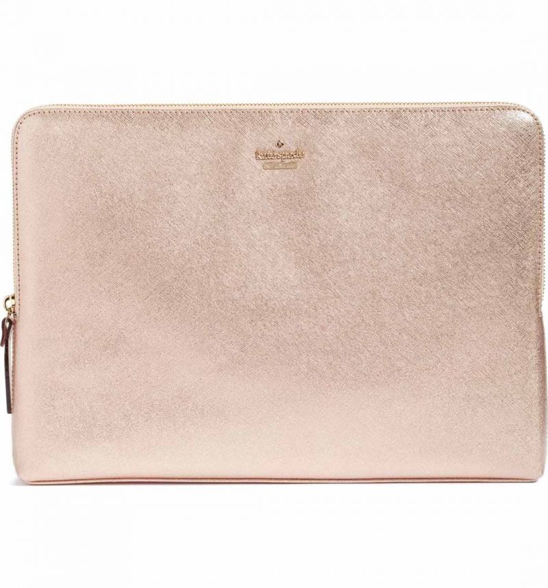 KATE SPADE NEW YORK metallic 13-inch leather laptop sleeve rose gold laptop cases 