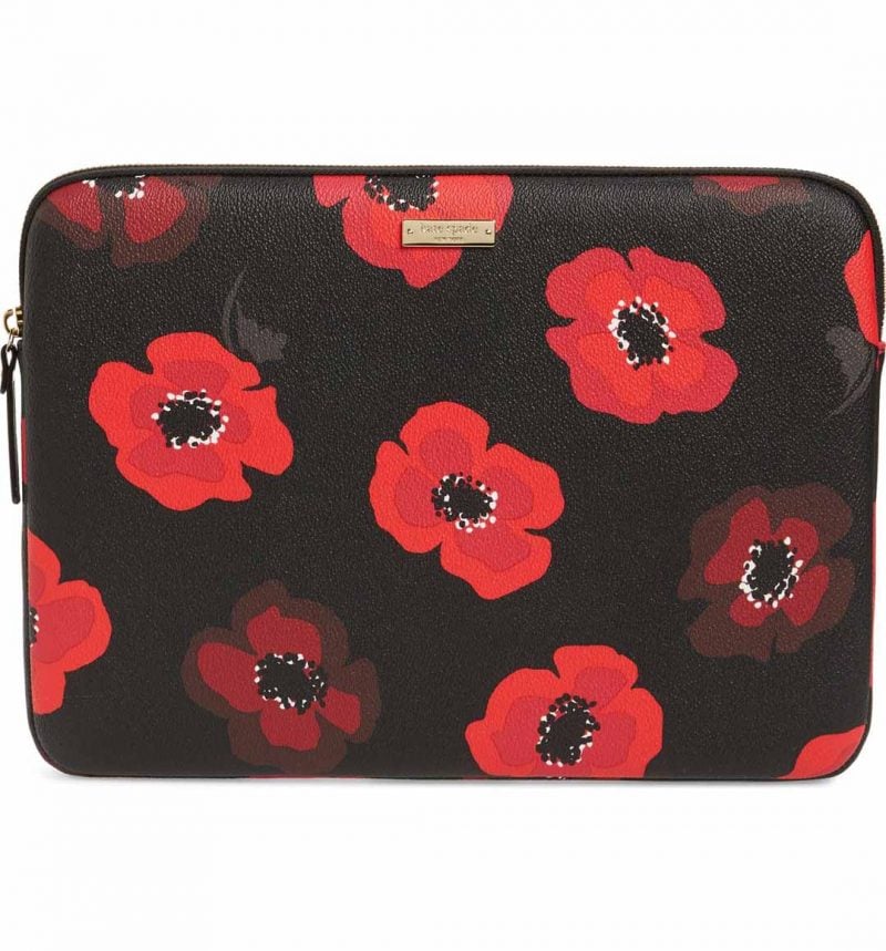 KATE SPADE NEW YORK poppy 13-inch laptop sleeve black multi laptop cases 