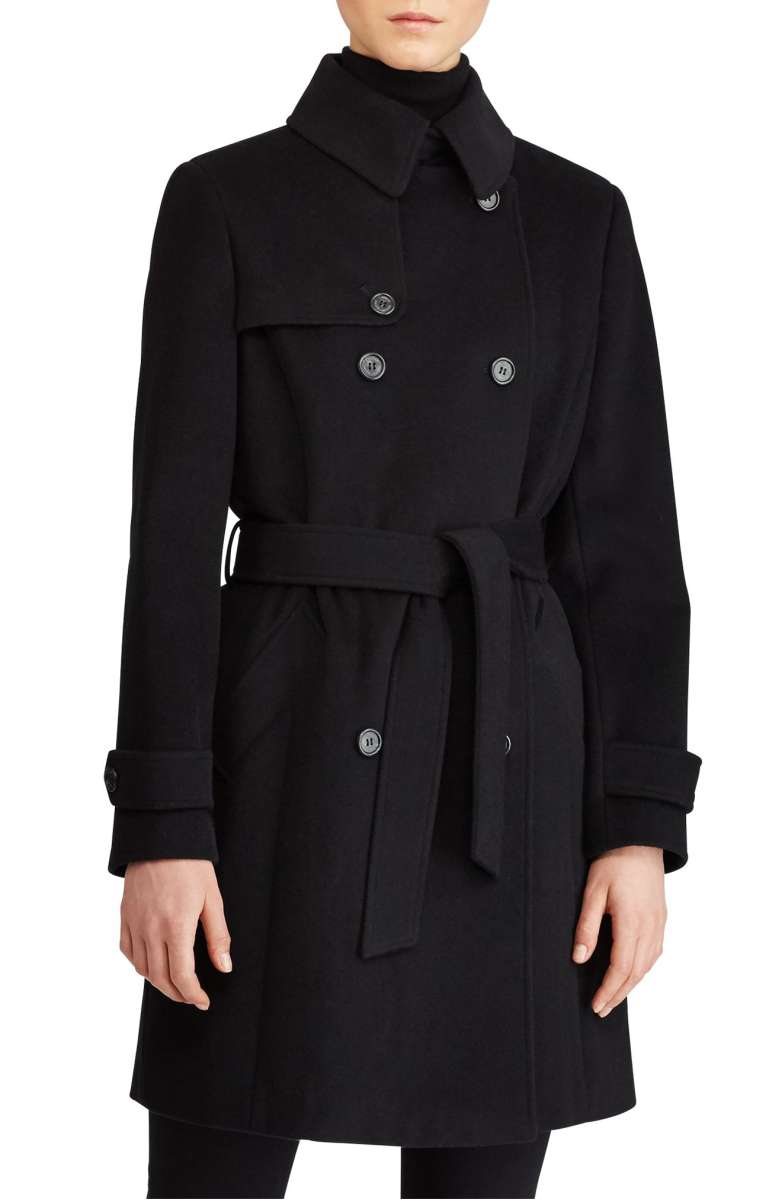LAUREN RALPH LAUREN Wool Blend Trench Coat Black trench coats fall 2017
