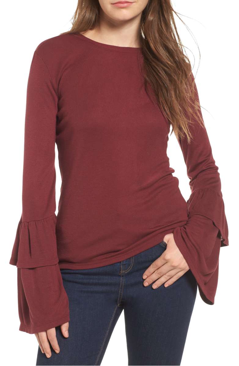 LEITH Bell Sleeve Top Burgundy fall 2017