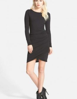 LEITH Ruched Long Sleeve Dress Black ruched dresses fall 2017