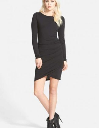 LEITH Ruched Long Sleeve Dress Black ruched dresses fall 2017