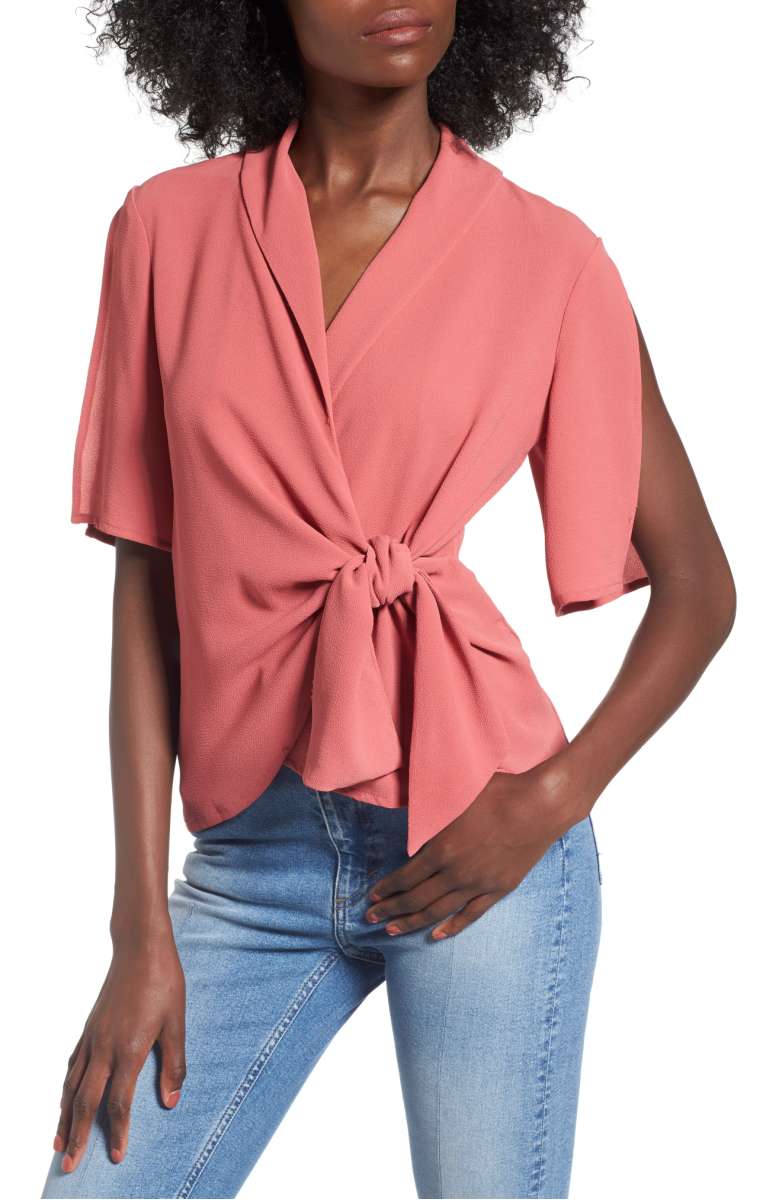 LEITH Tie Front Wrap Top Red Baroque side tie tops for fall 2017