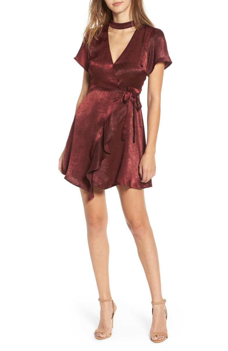 LUSH Satin Choker Wrap Dress Wine wrap dresses fall 2017