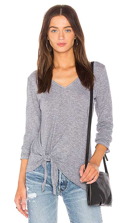 Lanston TIE FRONT TEE Heather Grey Gray side tie tops shirts fall 2017