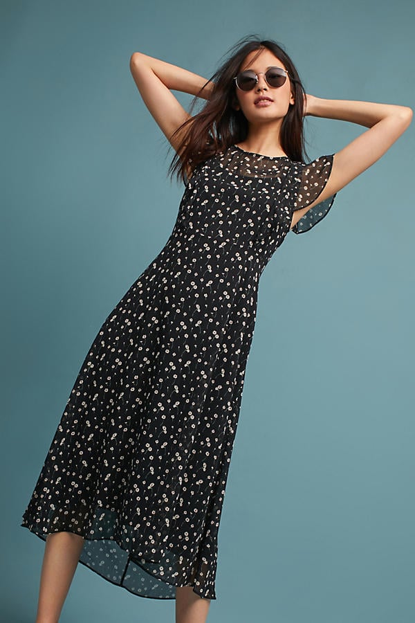 Lost & Wander Florentina Midi Dress Black Motif Floral Print ruffle sleeve dresses