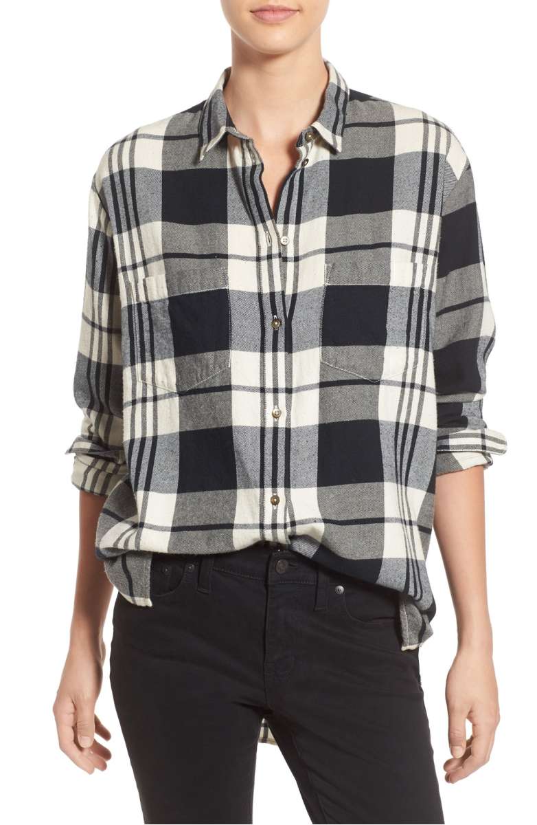 MADEWELL 'Ex Boyfriend' Plaid Oversize Cotton Shirt Aztec plaid shirts under 100 dollars women