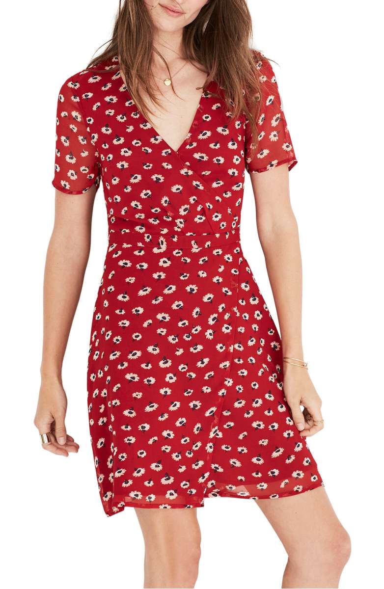 MADEWELL Floral Faux Wrap Dress Nouveau Red wrap dresses fall 2017
