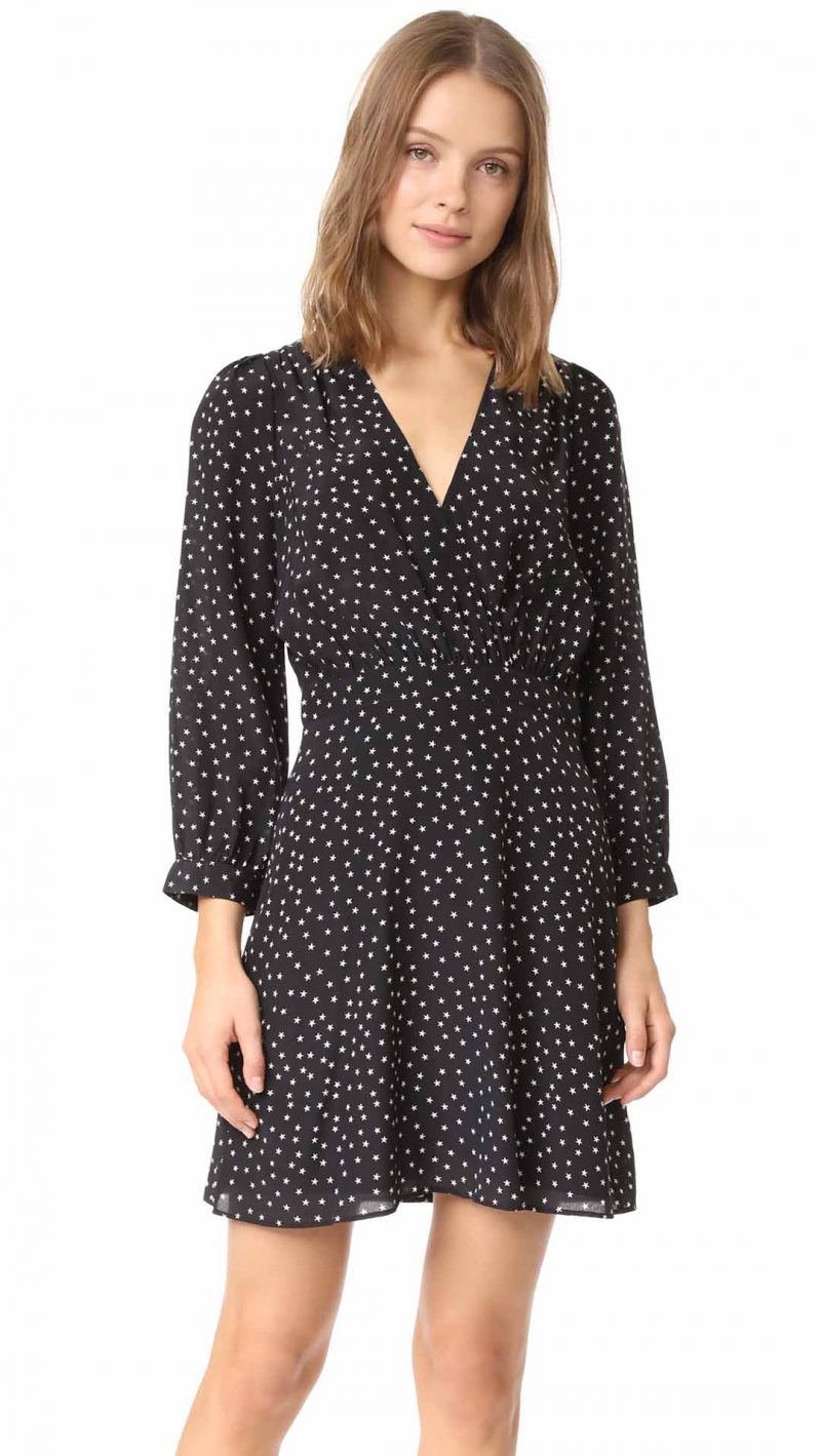Madewell Silk Wrap Neckline Dress True Black Star Print wrap dresses fall 2017