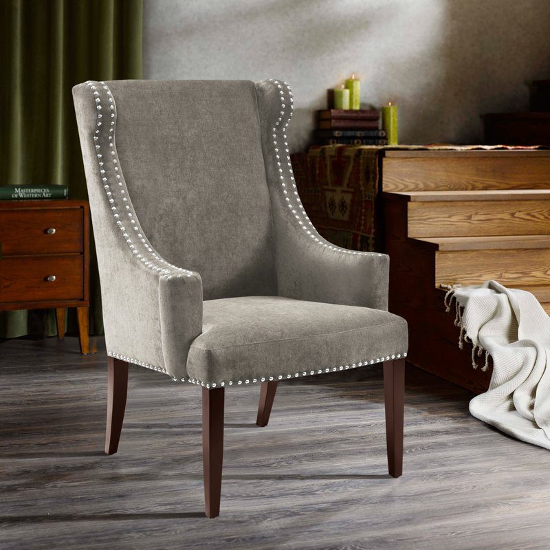 Maya Arm Chair Charcoal Nailhead Trim joss and main upholstered furniture blowout sale