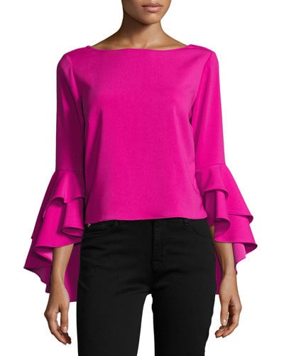 Milly Annie Bell-Sleeve Italian Cady Blouse Magenta bell sleeve tops fall 2017