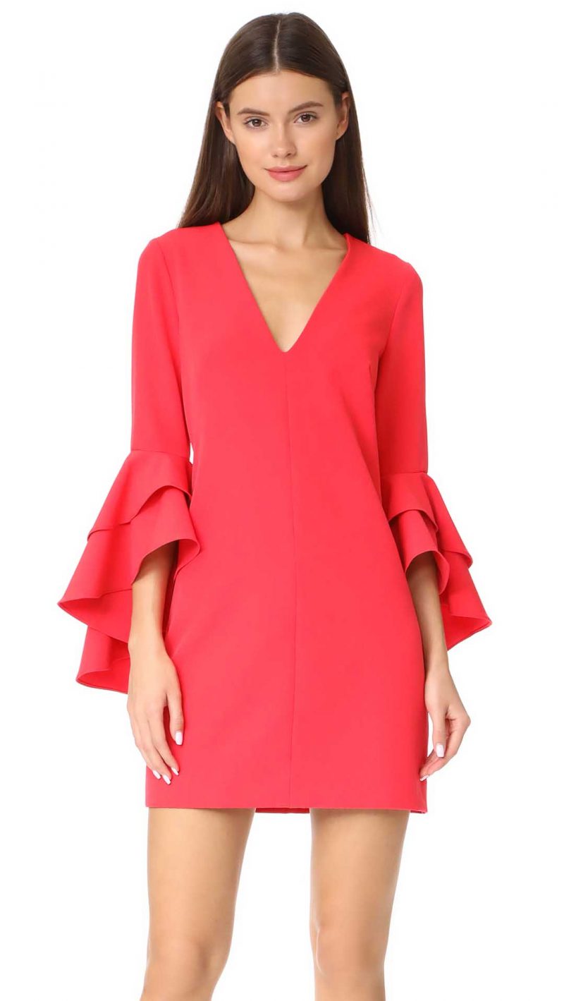 Milly Cady Ruffle Dress Cherry Red ruffle sheath dresses fall wedding guests