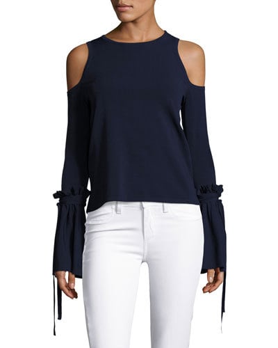 Milly Cold-Shoulder Tie-Sleeve Knit Top, Midnight Blue