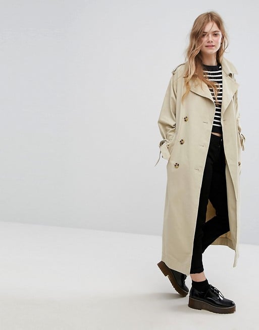 Monki Heritage Trench Coat Beige Tie Sleeves 