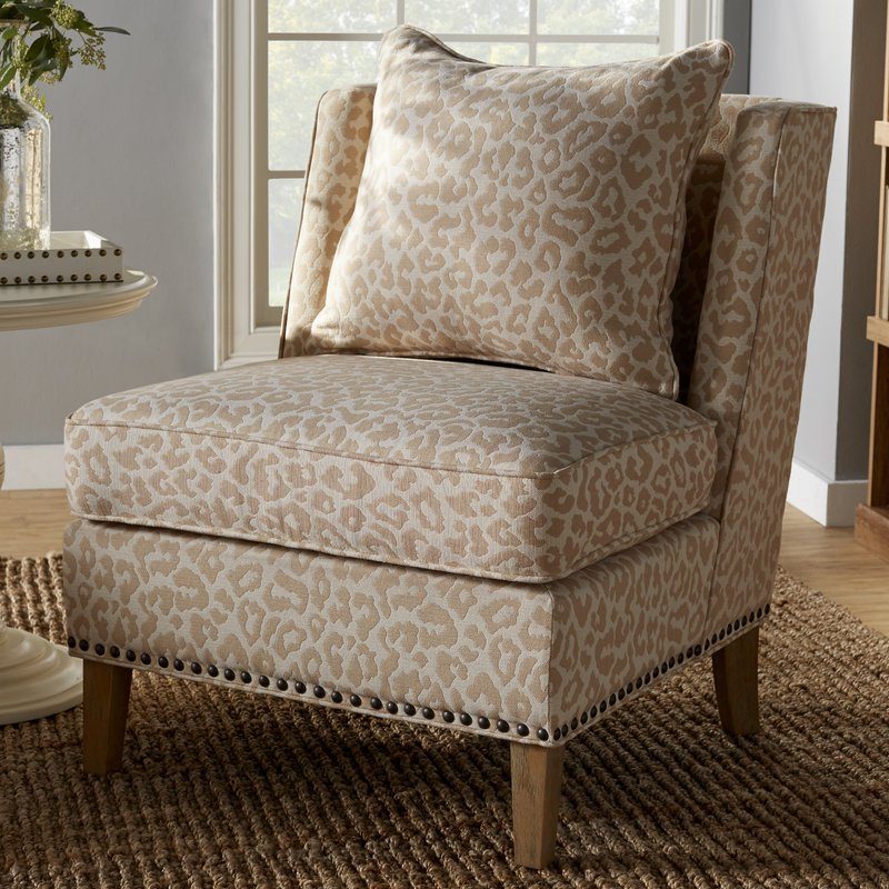 Monroe Accent Chair Leopard Print Nailhead Trim joss and main upholstered furniture blowout sale