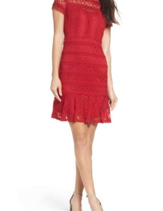 NSR Lace Fit & Flare Dress Wine fall wedding guests