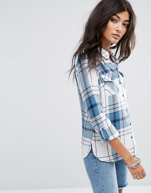 Noisy May Check Shirt Blue Stone plaid shirts women under 100 dollars 