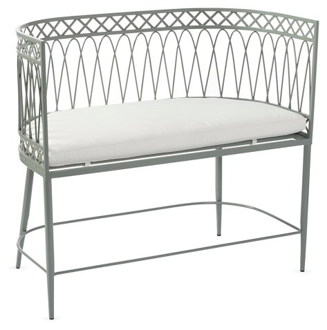 ONE KINGS LANE COLLECTION Linden Bench, Shale/White Sunbrella one kings lane summer clearance sale