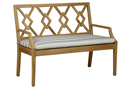 ONE KINGS LANE OUTDOOR Aviva Teak Bench, Gray:White Sunbrella one kings lane summer clearance sale