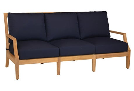 ONE KINGS LANE OUTDOOR Aviva Teak Sofa, Navy Sunbrella one kings lane summer clearance sale
