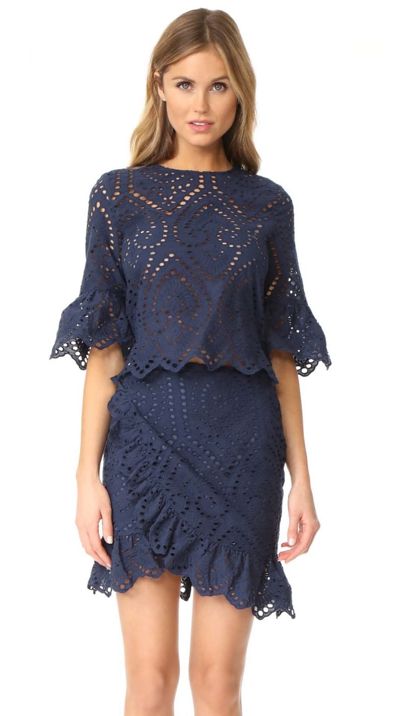 ONE by WINONA Valerie Eyelet Wrap Dress Navy Blue Flared Cuffs