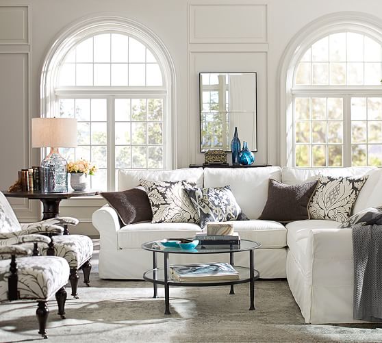PB COMFORT ROLL ARM SLIPCOVERED 3-PIECE L-SHAPED SECTIONAL WITH CORNER pottery barn warehouse sale