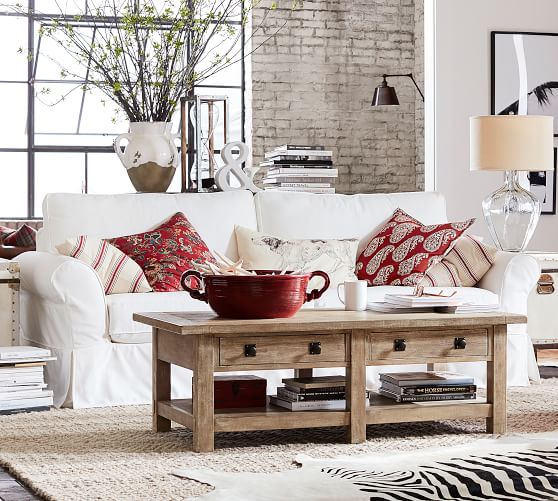 PB COMFORT ROLL ARM SLIPCOVERED SOFA pottery barn warehouse sale