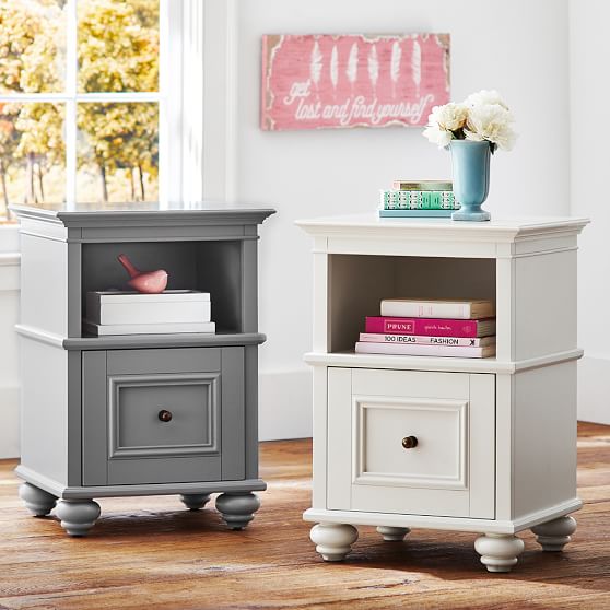 PBteen Chelsea Bedside Table Grey Simply White pottery barn teen bedroom furniture sale september 2017 discount