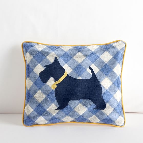 PBteen Scottie Clubhouse Needlepoint Pillow Gingham Dog pottery barn teen warehouse clearance sale