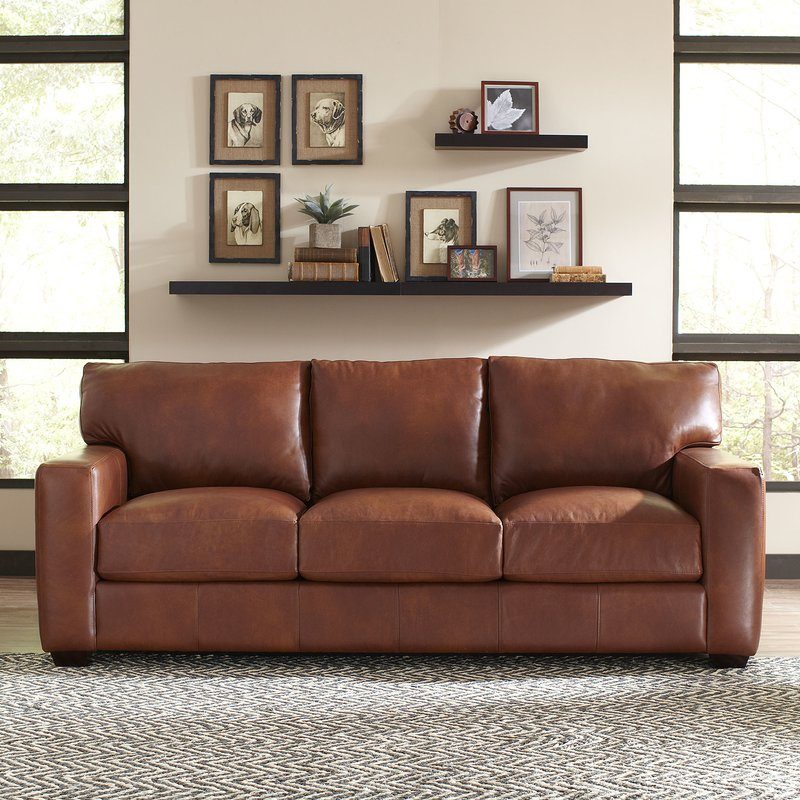 Peterson 88" Leather Sofa joss and main upholstered furniture blowout sale
