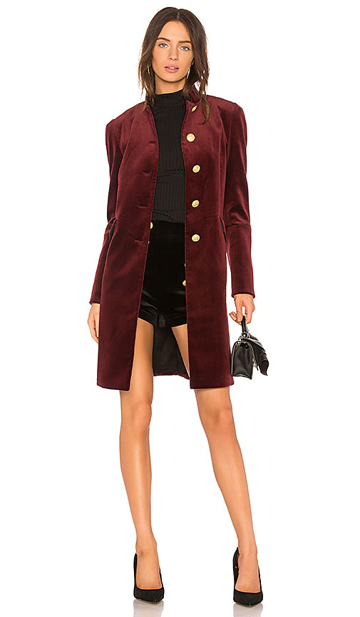 Pierre Balmain SINGLE BREASTED VELVET COAT Bourgogne trench coats fall 2017