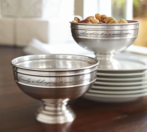 Pottery Barn ANTIQUE SILVER SENTIMENT SNACK BOWL pottery barn fall decorating sale