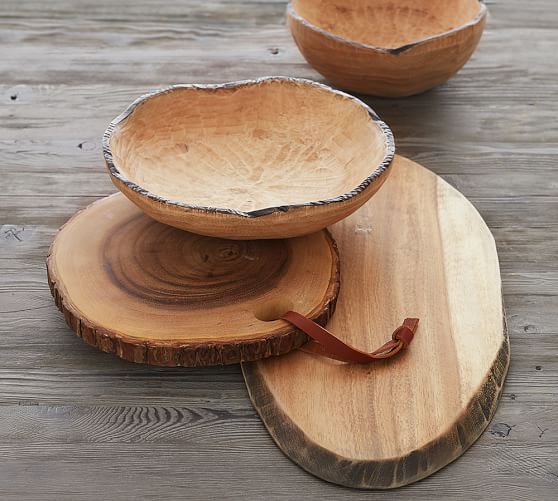 Pottery Barn BARK EDGE ROUND CHEESE BOARD pottery barn fall decorating sale