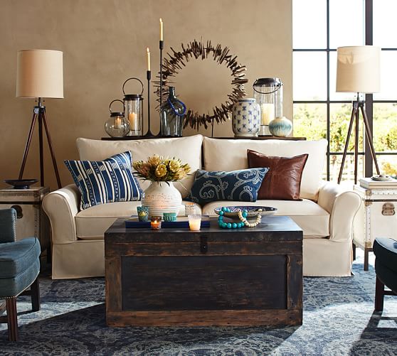 Pottery Barn BOSWORTH PRINTED WOOL RUG - BLUE pottery barn rugs sale