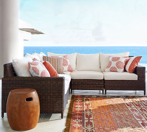 Pottery Barn BUILD YOUR OWN - TORREY ALL-WEATHER WICKER SQUARE-ARM SECTIONAL COMPONENTS - ESPRESSO pottery barn warehouse sale