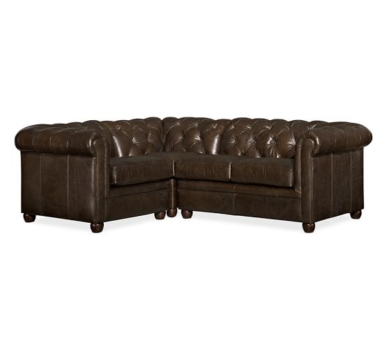 Pottery Barn CHESTERFIELD LEATHER 3-PIECE SECTIONAL Vintage Cocoa pottery barn warehouse sale