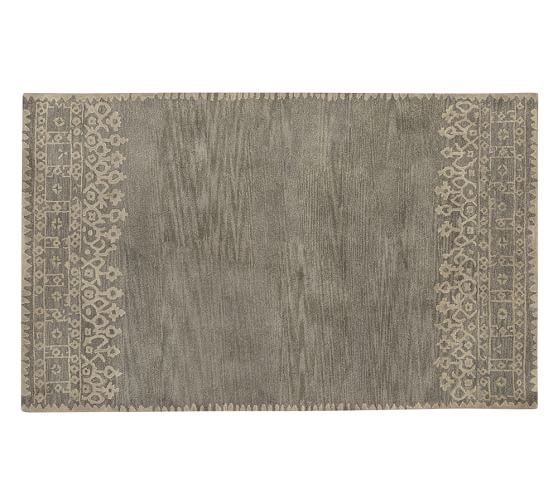 Pottery Barn DESA BORDERED WOOL RUG - GRAY pottery barn rugs sale