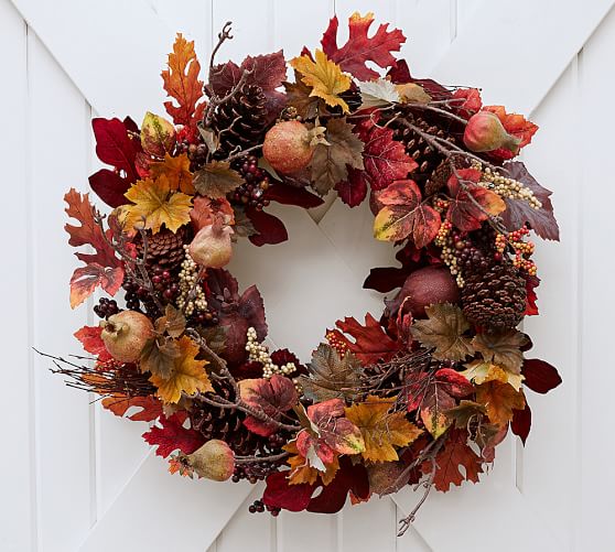 Pottery Barn FAUX POMEGRANATE & PINECONE WREATH pottery barn fall decorating sale