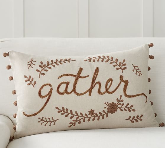 Pottery Barn GATHER EMBROIDERED LUMBAR PILLOW COVER pottery barn fall decorating sale