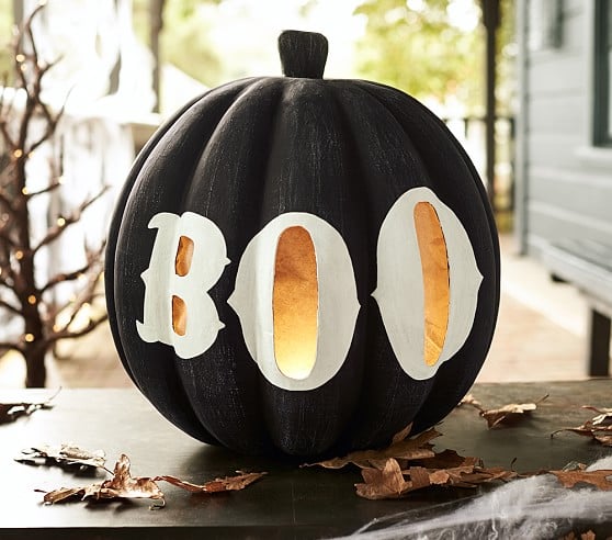 Pottery Barn Kids Black Pumpkin With Boo Large Luminary pottery barn kids halloween decor sale