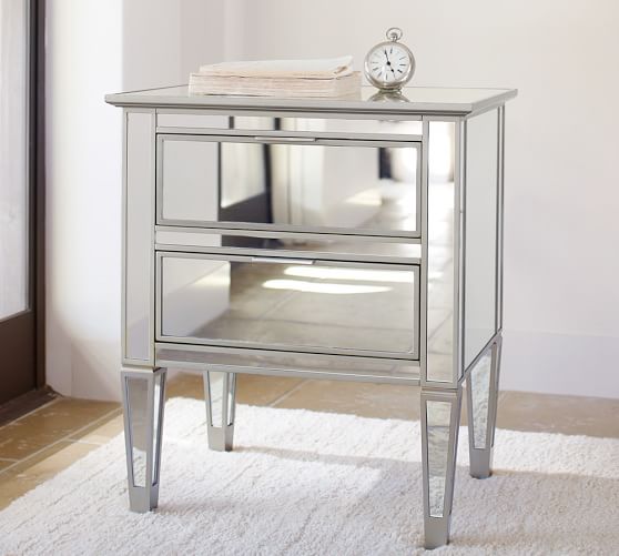 Pottery Barn PARK MIRRORED 2-DRAWER BEDSIDE TABLE pottery barn premier sale