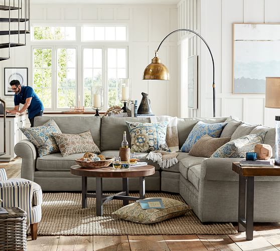 Pottery Barn PEARCE UPHOLSTERED 3-PIECE L-SHAPED SECTIONAL WITH WEDGE pottery barn upholstered sectionals sofas sale