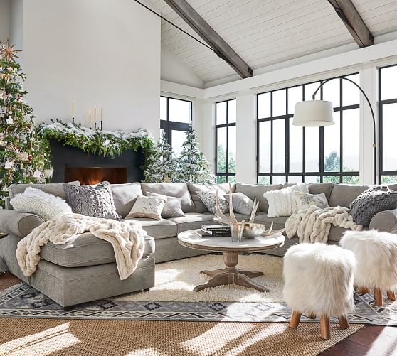 Pottery Barn PEARCE UPHOLSTERED 4-PIECE CHAISE SECTIONAL WITH WEDGE pottery barn upholstered sectionals sofas sale