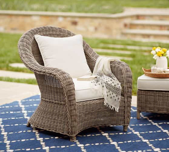 Pottery Barn TORREY ALL-WEATHER WICKER ROLL-ARM OCCASIONAL CHAIR - NATURAL pottery barn warehouse sale