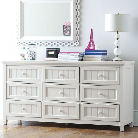 Pottery Barn Teen Beadboard 9 Drawer Dresser English Dovetailed Drawers Simply White pbteen bedroom furniture sale