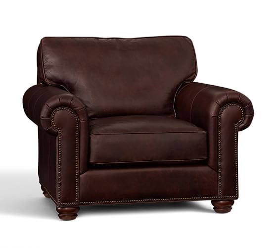 Pottery Barn WEBSTER LEATHER ARMCHAIR LEGACY TOBACCO Top-Grain Leather Nailhead Trim pottery barn warehouse sale