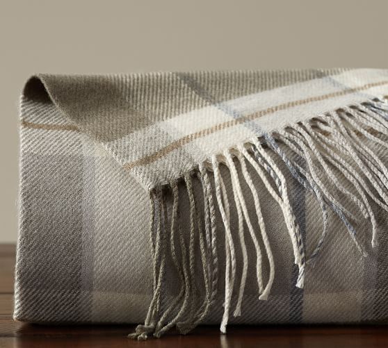Pottery Barn RONAN PLAID THROW Neutral throws sale