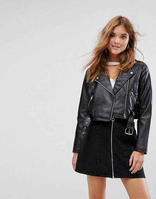 Pull&Bear Leather Look Biker Jacket Black Faux leather moto jackets fall 2017