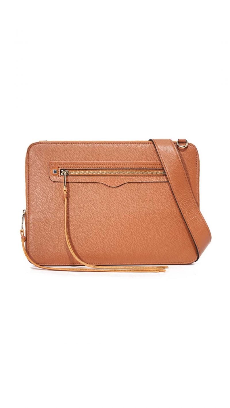 Rebecca Minkoff Regan Laptop Sleeve with Strap Almond Leather laptop cases fall 2017